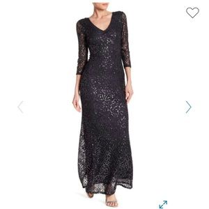 Marina Sequined Lace Gown Black